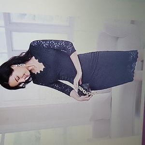 CURLBIUTY black lace V neck formal cocktail elegant midi dress size Medium New …